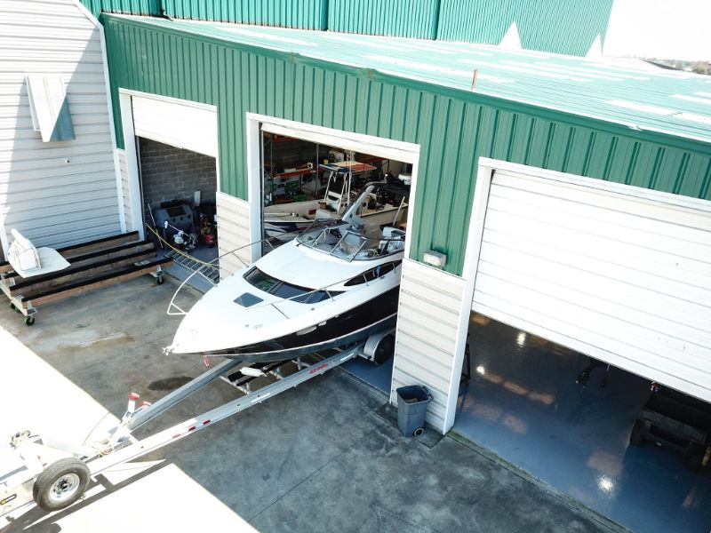 Marina Bay Harbor provides boat repair for a Texas powerboat on a trailer at Clear Lake Shores